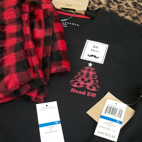 Karen Neuburger Other - HEAD ELF Mens T Shirt Pajama SET Plaid Red Pants